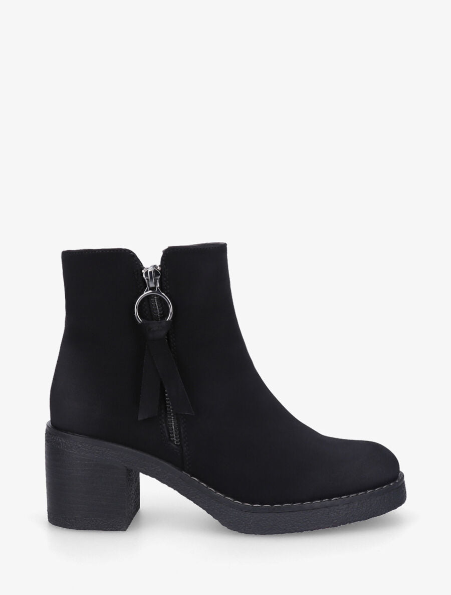 Bottines en suédine à zip - Noir - 1