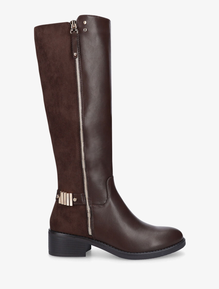 Bottes style cavalière bi-matière à zip - Marron - 5