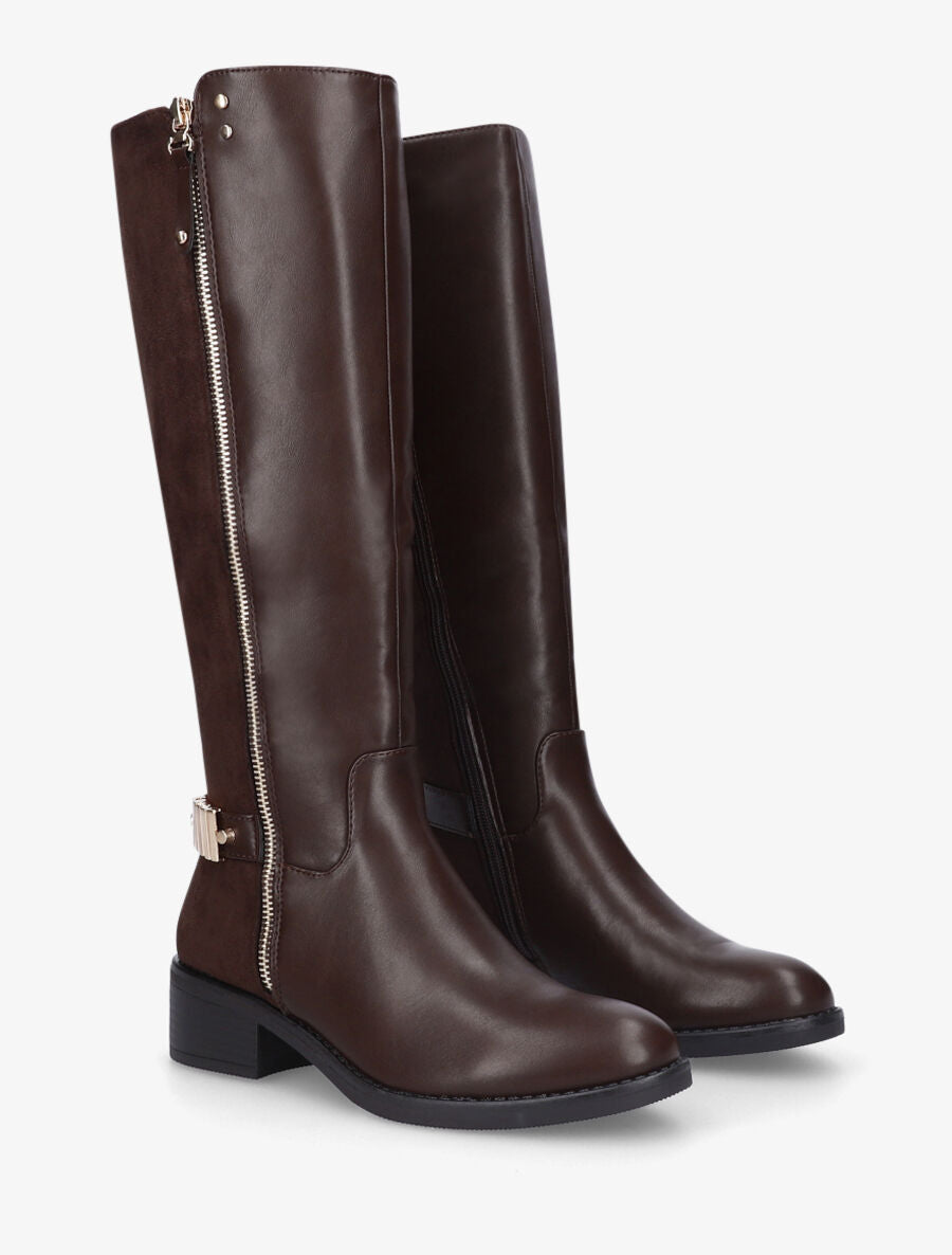 Bottes style cavalière bi-matière à zip - Marron - 4