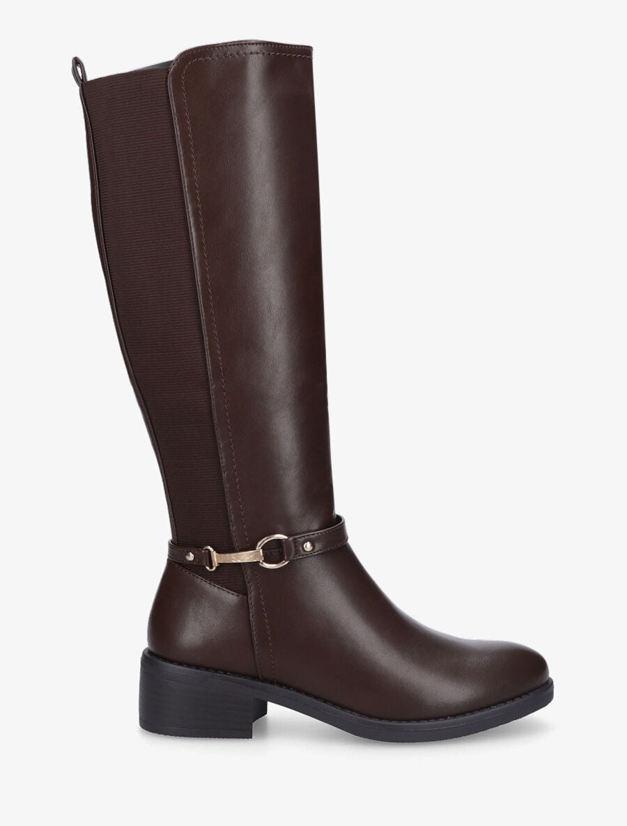 Bottes plates élastiquées en simili - Marron - 1