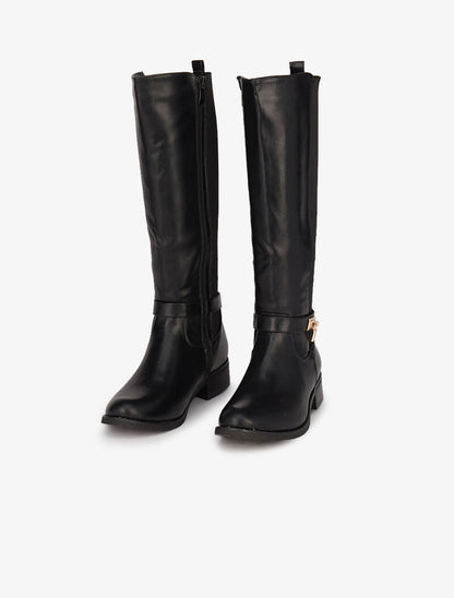 Bottes cavalières élastiquées à détail cadenas - Noir - 4