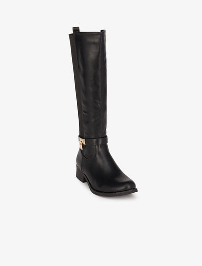 Bottes cavalières élastiquées à détail cadenas - Noir - 2