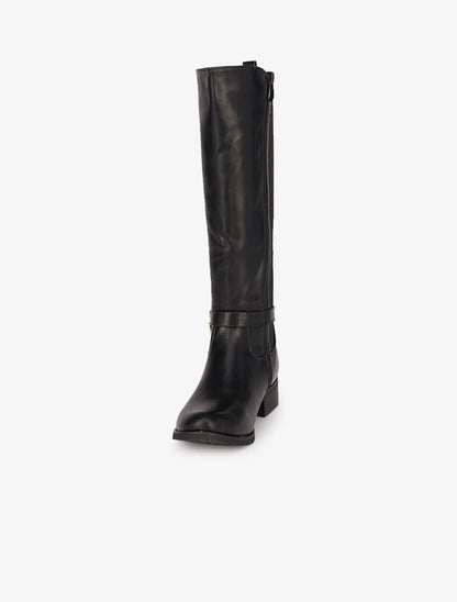 Bottes cavalières élastiquées à détail cadenas - Noir - 3