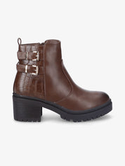 Bottines à talon et contrefort effet croco - Marron - 1