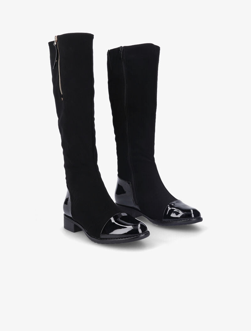 Bottes vernies et suédées avec zip décoratif doré - Noir - 4
