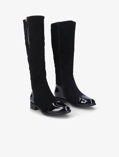 Bottes vernies et suédées avec zip décoratif doré - Noir - 4