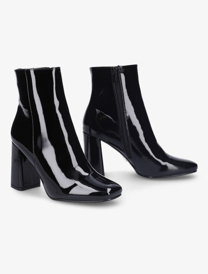 Bottines vernies à talon haut et bouts carrés - Noir - 4