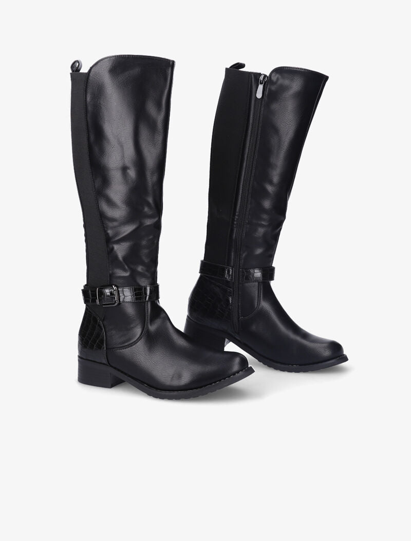 Bottes en simili à détails croco - Noir - 3