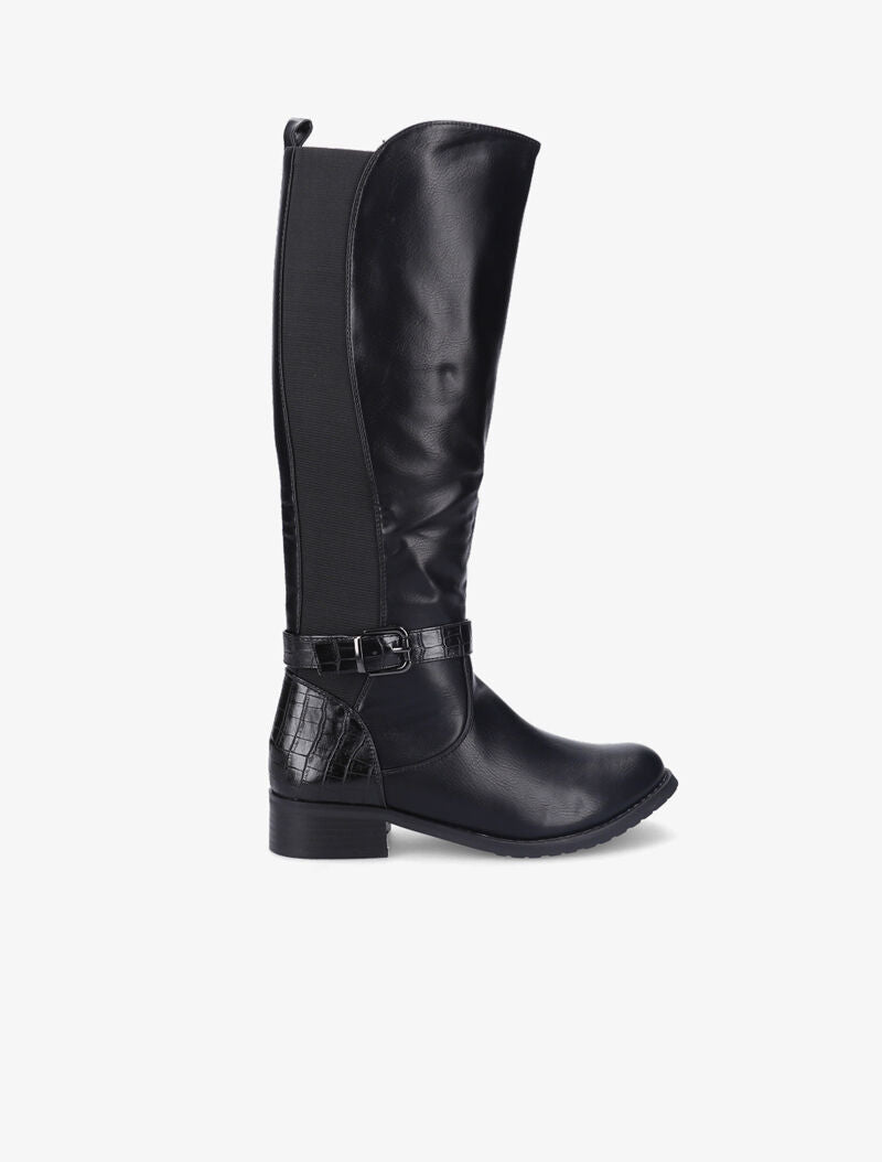 Bottes en simili à détails croco - Noir - 5