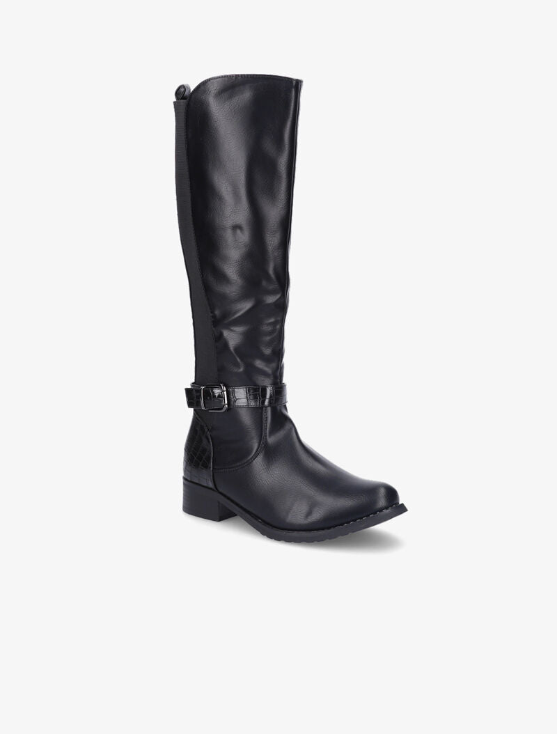 Bottes en simili à détails croco - Noir - 2