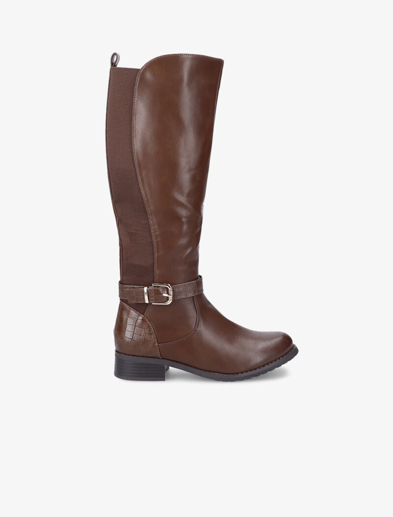 Bottes en simili à détails croco - Marron - 2
