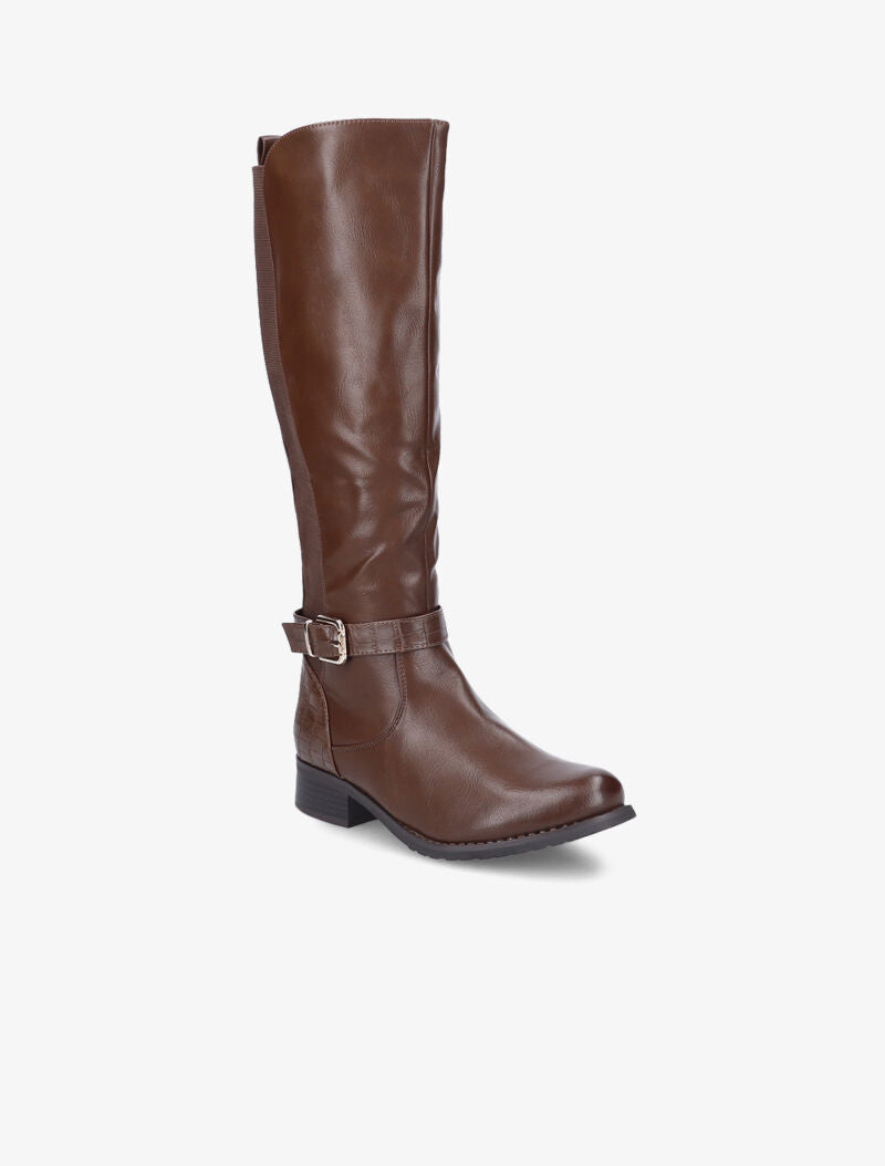 Bottes en simili à détails croco - Marron - 3