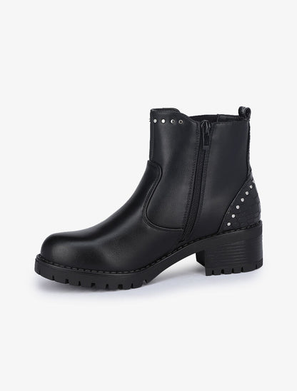 Bottines à contrefort croco et poinçons - Noir - 4