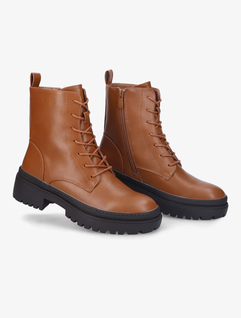 Bottines en simili à lacets - Camel - 4