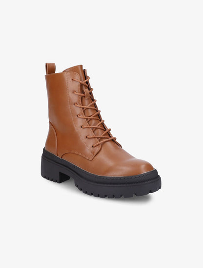 Bottines en simili à lacets - Camel - 2