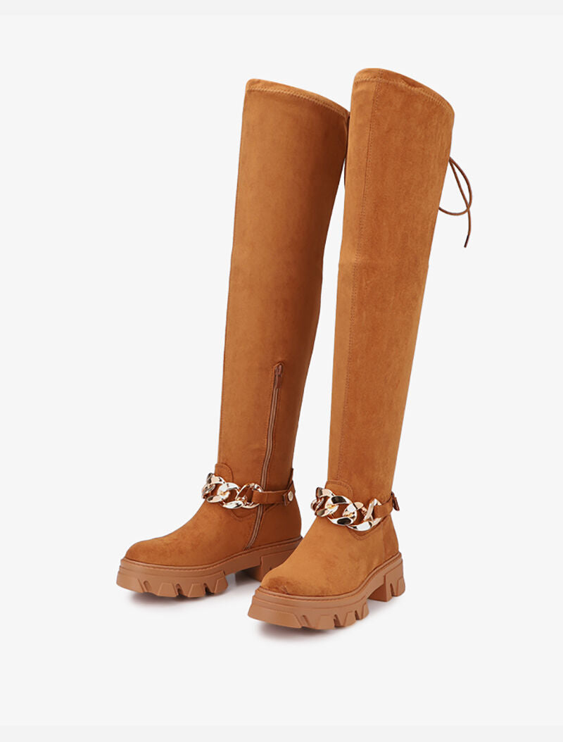 Cuissardes suédées à talon et semelle crantés - Camel - 4