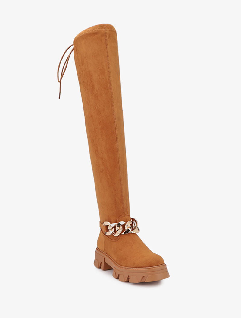 Cuissardes suédées à talon et semelle crantés - Camel - 2