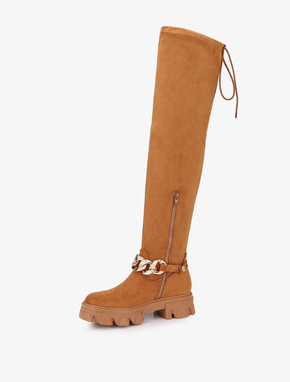 Cuissardes suédées à talon et semelle crantés - Camel - 3
