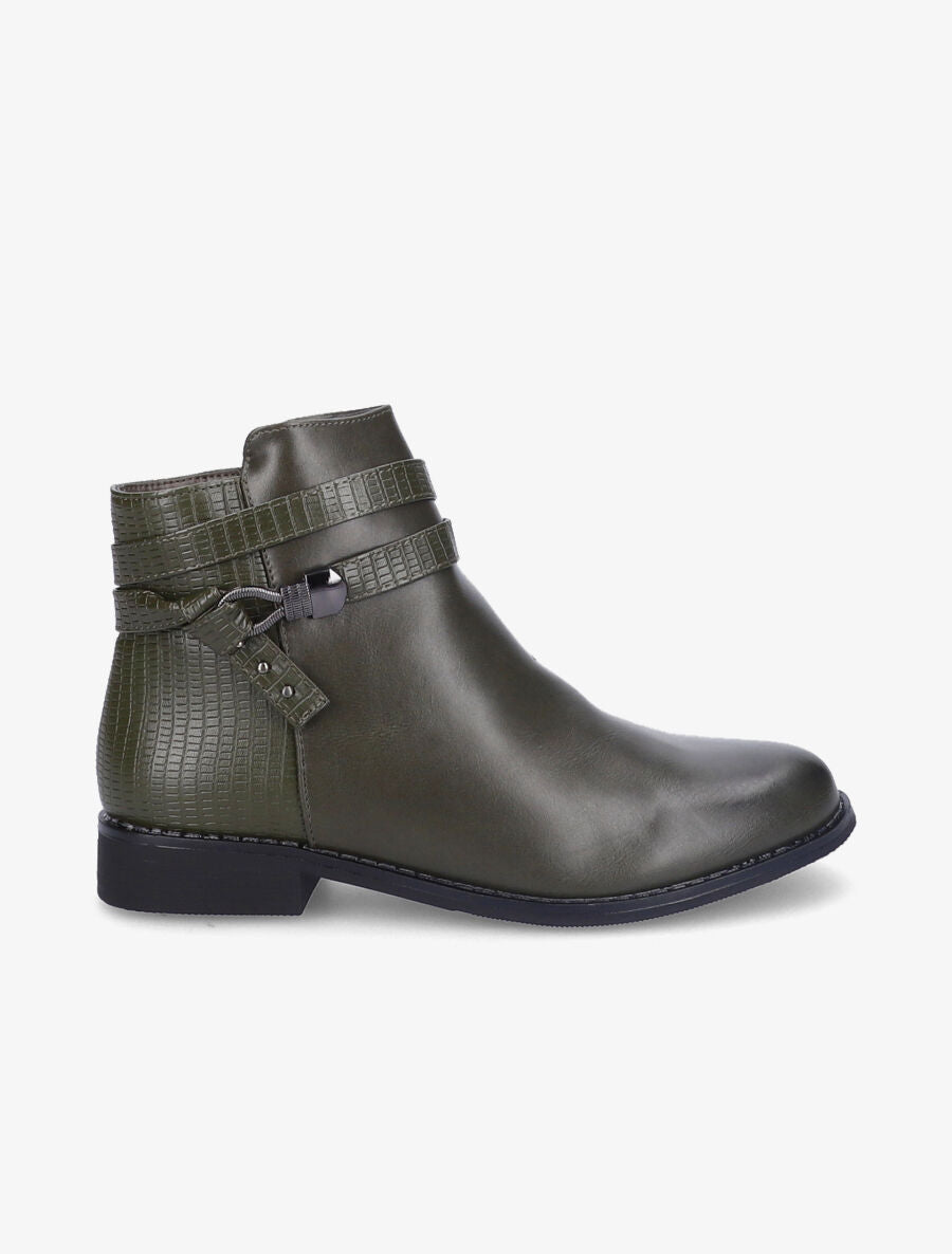 Bottines à contrefort et brides effet croco - Vert foncé - 2