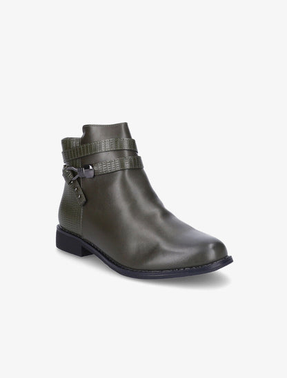 Bottines à contrefort et brides effet croco - Vert foncé - 3