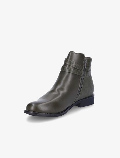 Bottines à contrefort et brides effet croco - Vert foncé - 4