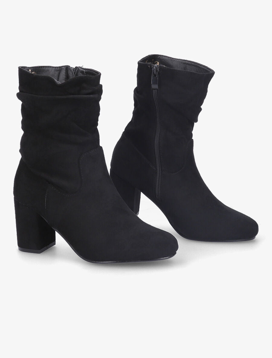 Bottines en suédine à effet plissé - Noir - 5