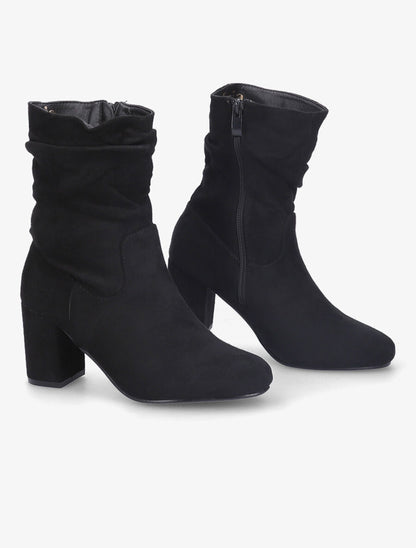 Bottines en suédine à effet plissé - Noir - 5