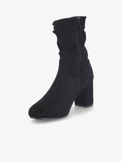 Bottines en suédine à effet plissé - Noir - 4