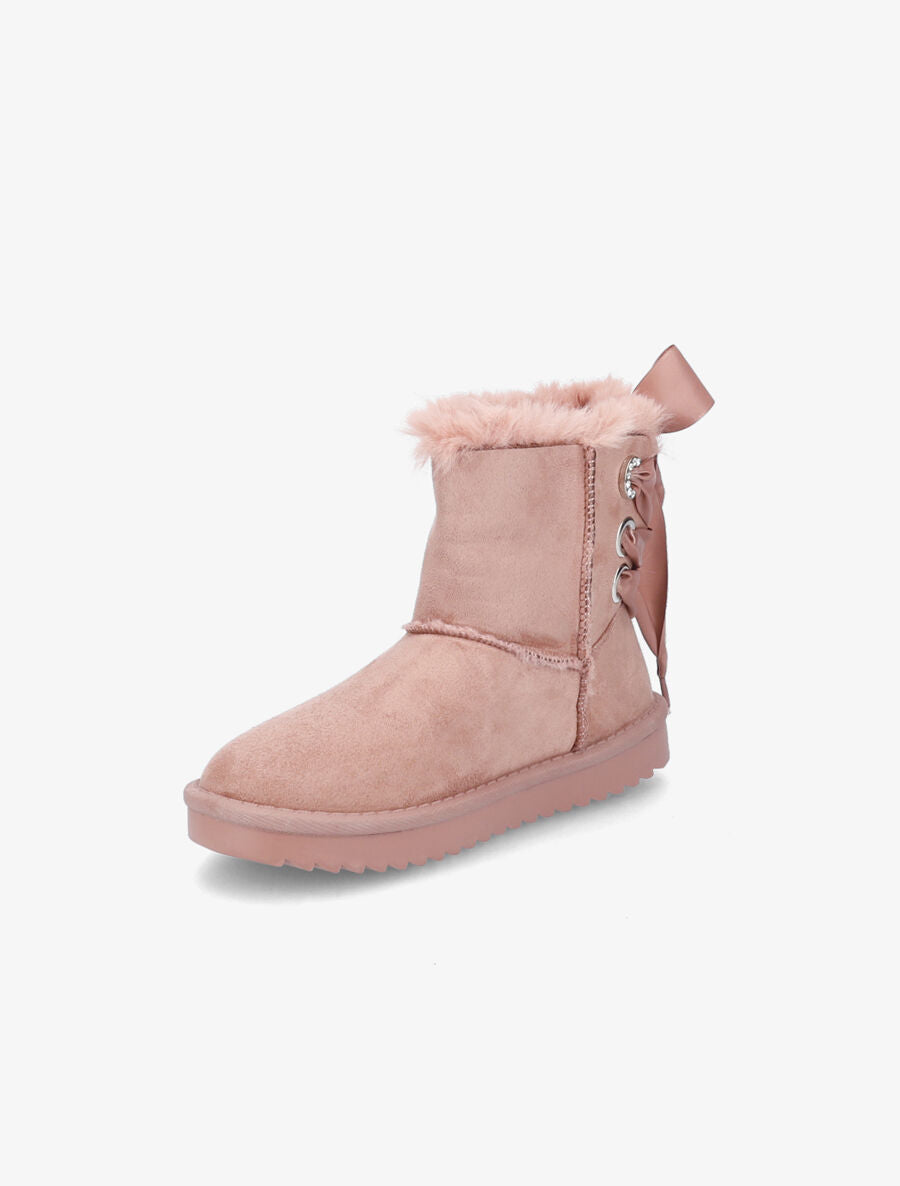 Boots fourrées à corsage en ruban - Rose - 4