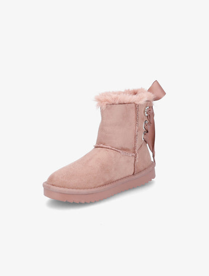 Boots fourrées à corsage en ruban - Rose - 4