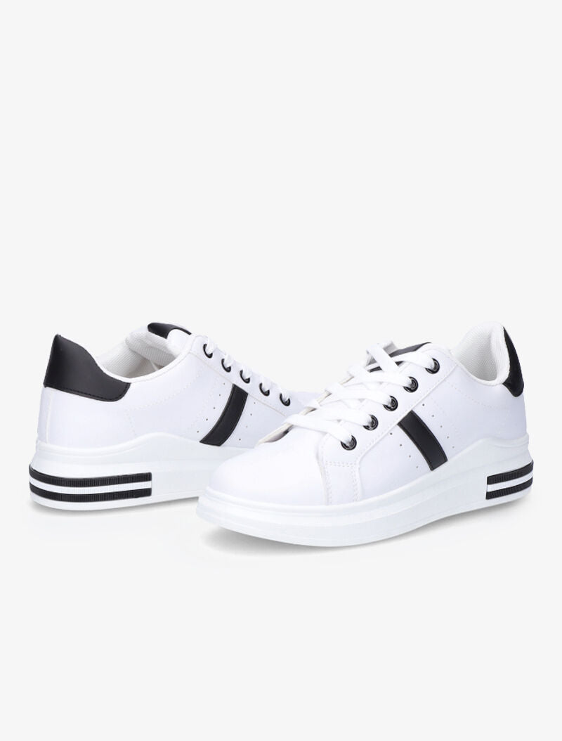 Sneakers simili à détails suédés - Blanc/noir - 4
