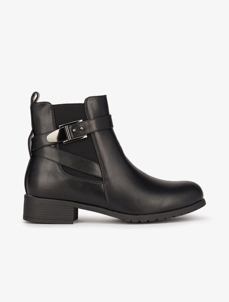 Bottines plates à cheville sanglée - Noir - 1