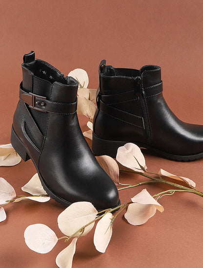 Bottines plates à cheville sanglée - Noir - 5