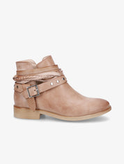 Bottines à lanières cloutées et liens - Camel - 1