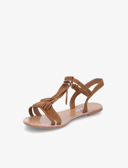 Nu-pieds frangés à boucle dorée - Camel - 3