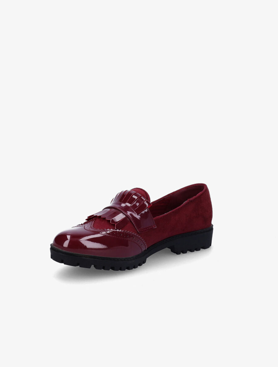 Mocassins bi-matière à franges - Bordeaux - 3