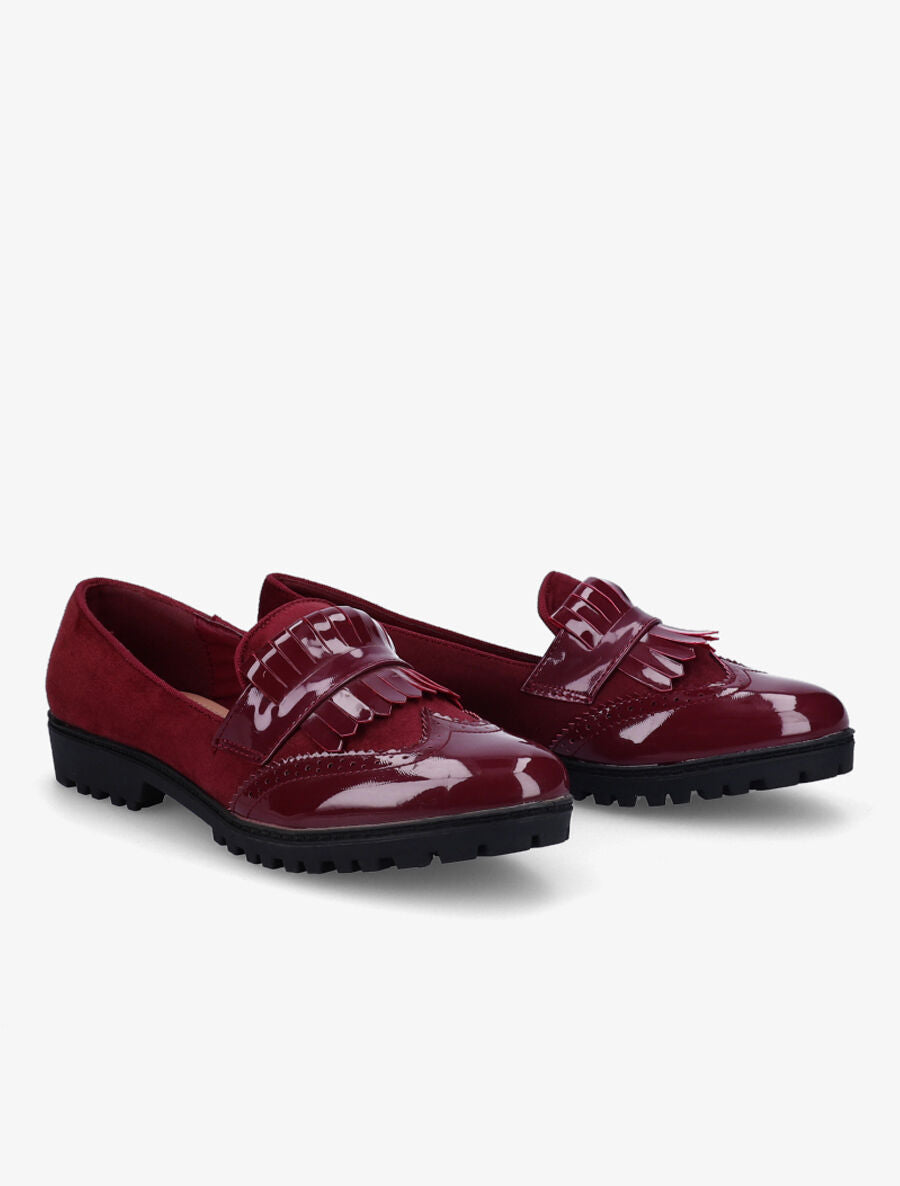 Mocassins bi-matière à franges - Bordeaux - 4