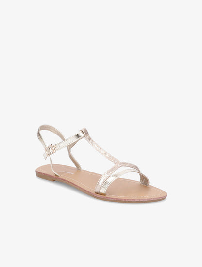 Nu-pieds à bride en T irisée - Or - 1