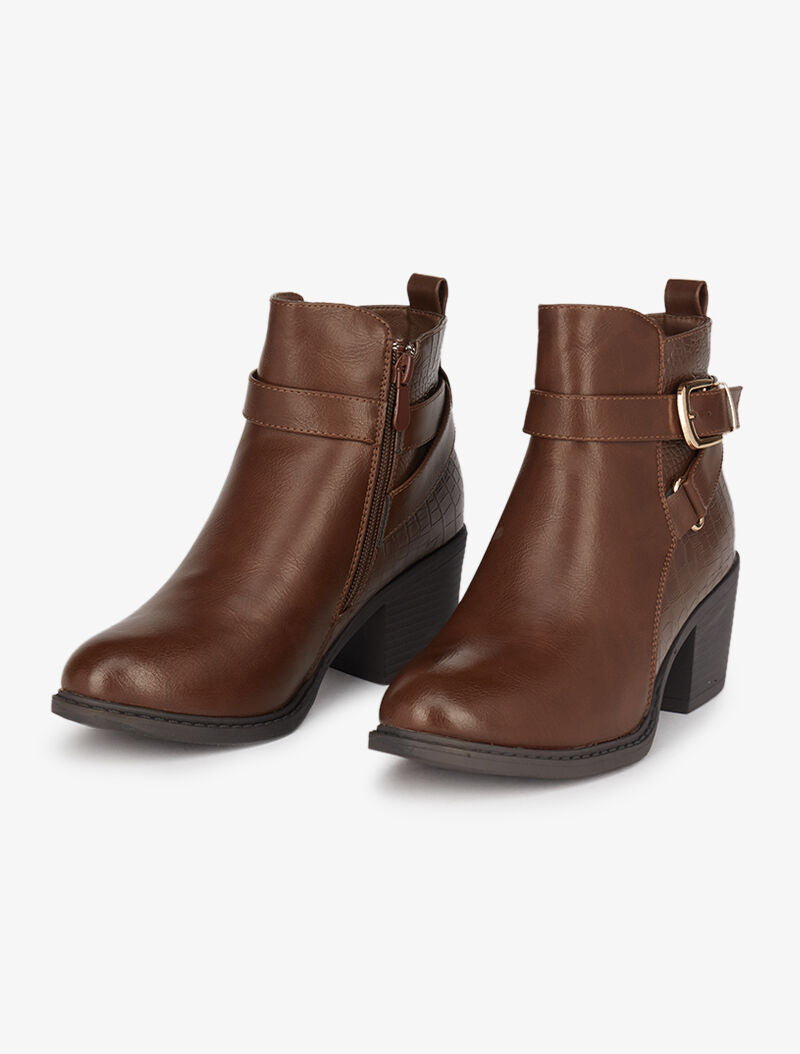Bottines bi-matière à sangles - Marron - 1