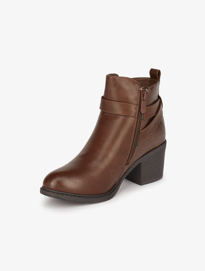 Bottines bi-matière à sangles - Marron - 4