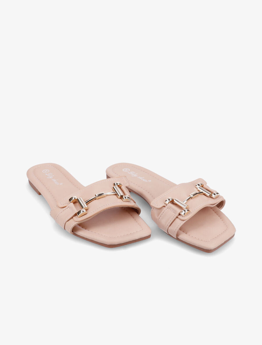 Mules stylisées à tige dorée - Beige rosé - 4