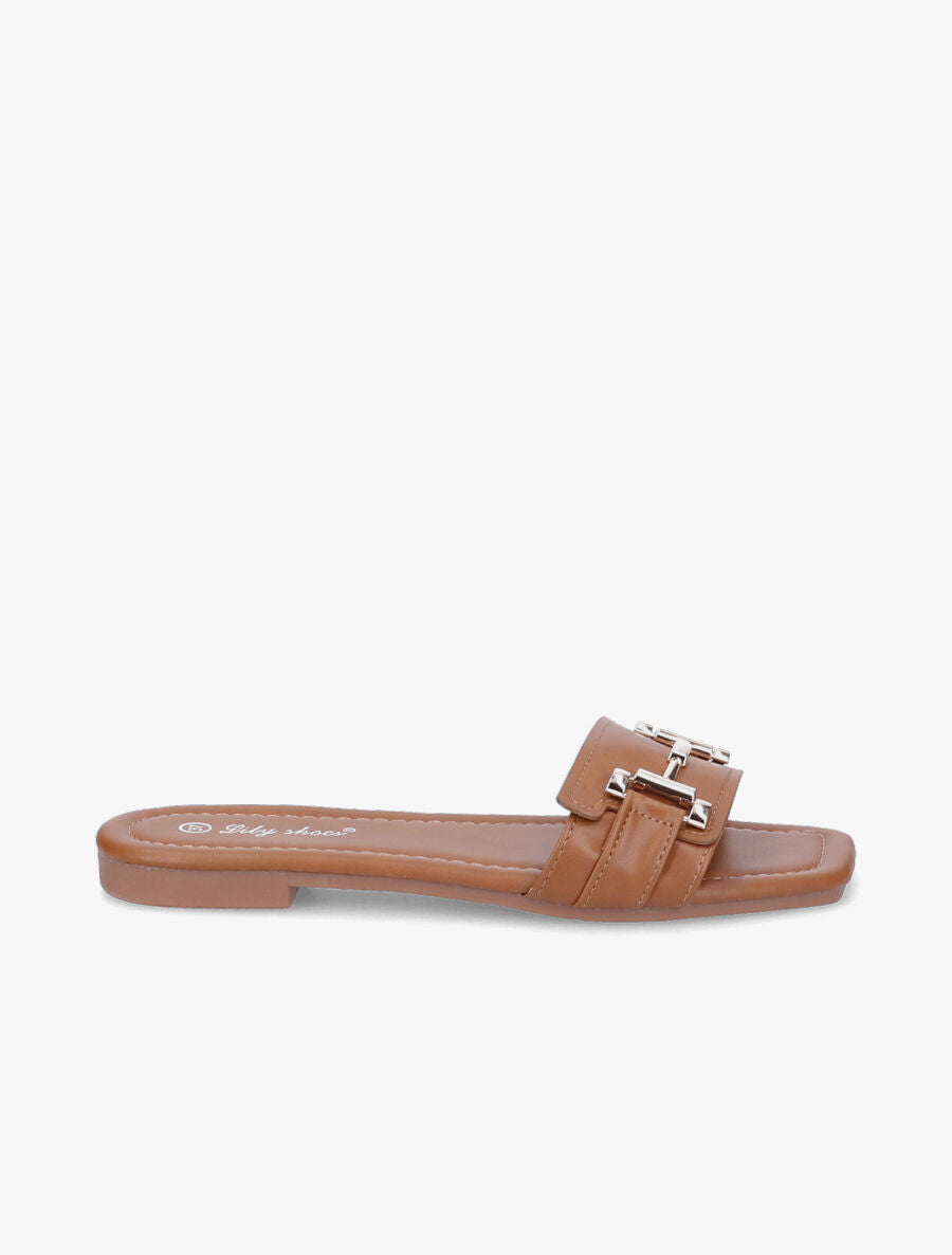 Mules stylisées à tige dorée - Camel - 5