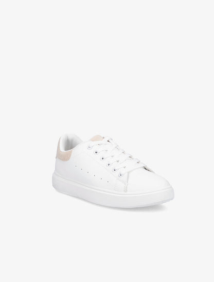 Sneakers à contrefort et languette en suédine - Blanc/nude - 2