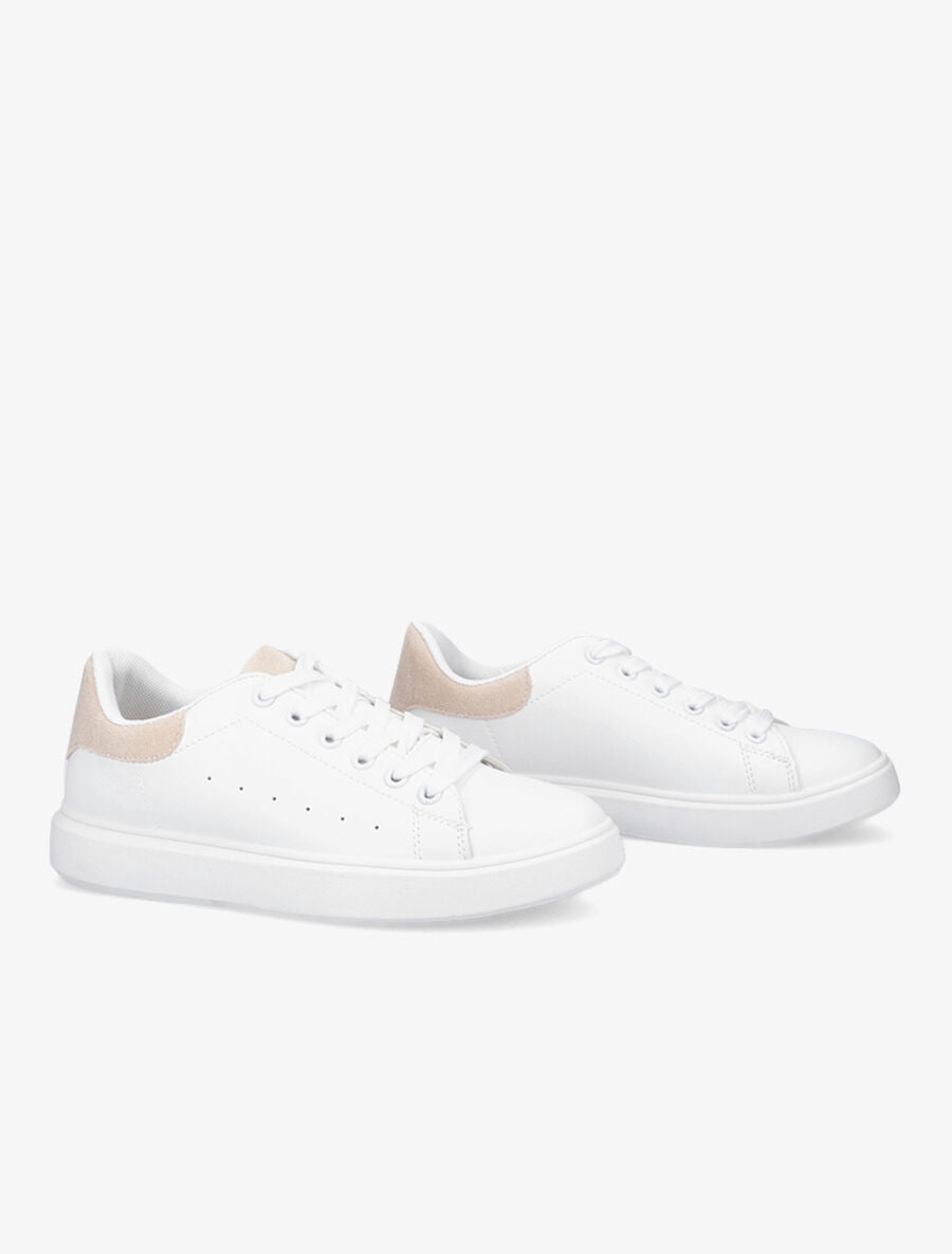 Sneakers à contrefort et languette en suédine - Blanc/nude - 4
