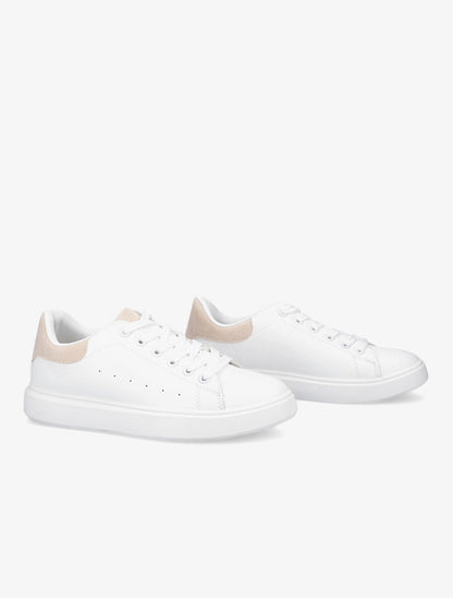 Sneakers à contrefort et languette en suédine - Blanc/nude - 4