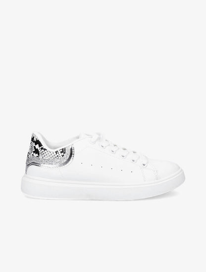 Sneakers à contrefort pailleté et imprimé python - Blanc/noir - 1