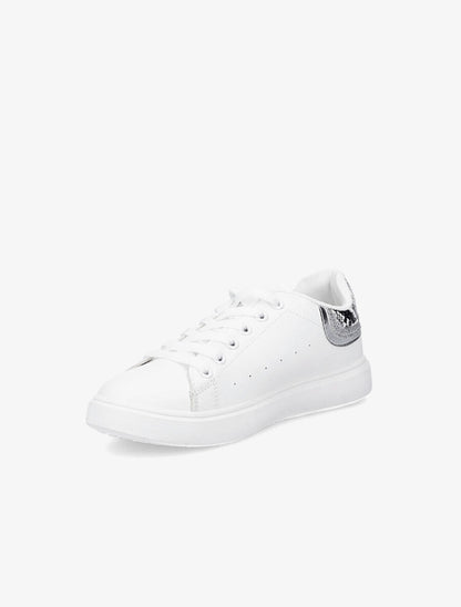 Sneakers à contrefort pailleté et imprimé python - Blanc/noir - 3