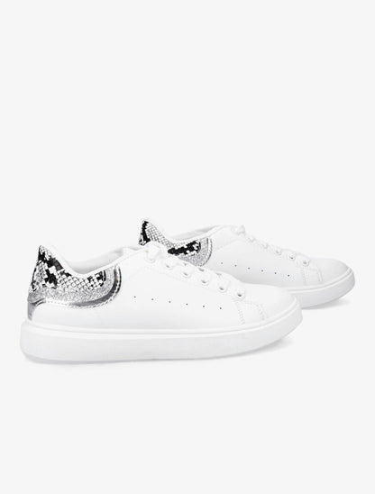 Sneakers à contrefort pailleté et imprimé python - Blanc/noir - 4
