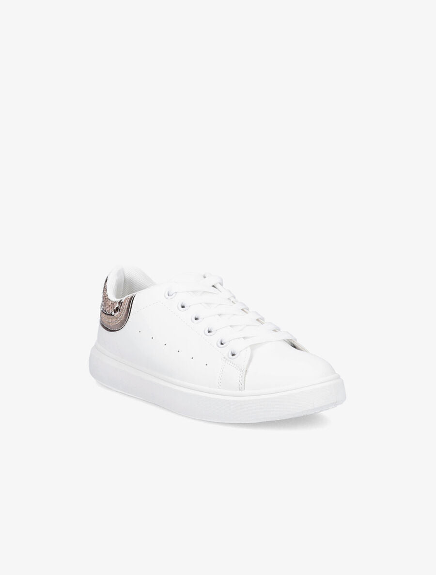 Sneakers à contrefort pailleté et imprimé python - Blanc/beige - 2