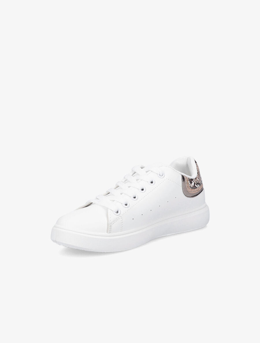 Sneakers à contrefort pailleté et imprimé python - Blanc/beige - 3